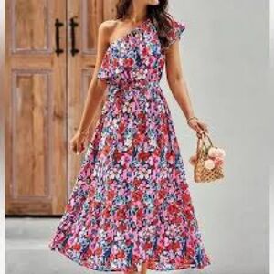 Women's Small BTFBM Floral One-Shoulder Dress